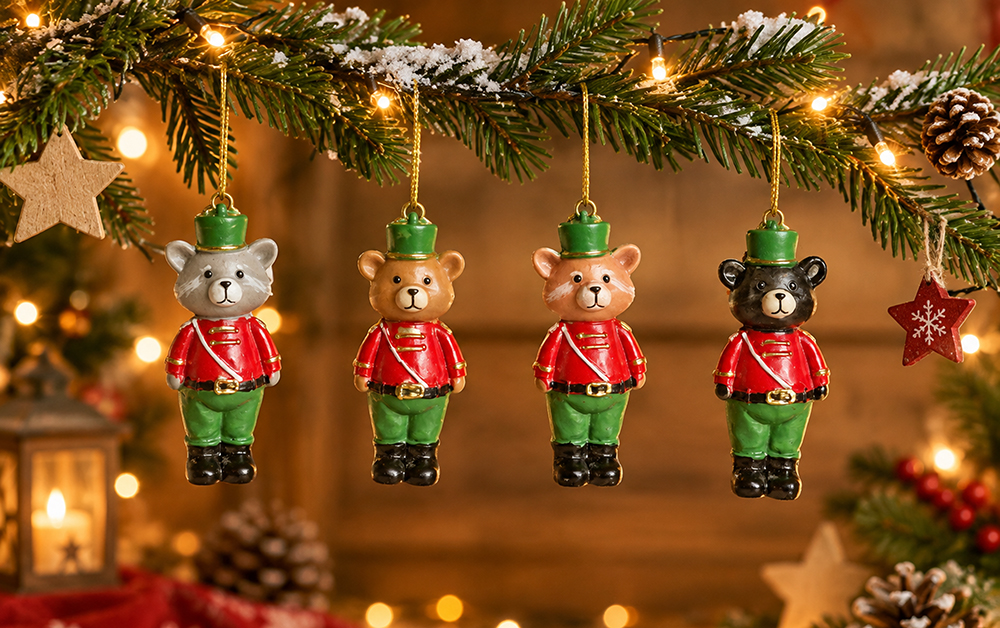 4-er Set Hängedeko Weihnachtsbärchen, H 8cm, Ø3cm,