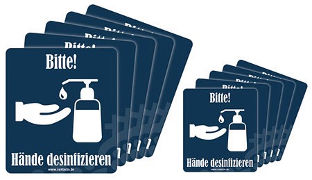 Aufkleber "Hände desinfizieren", blau 10er-Set